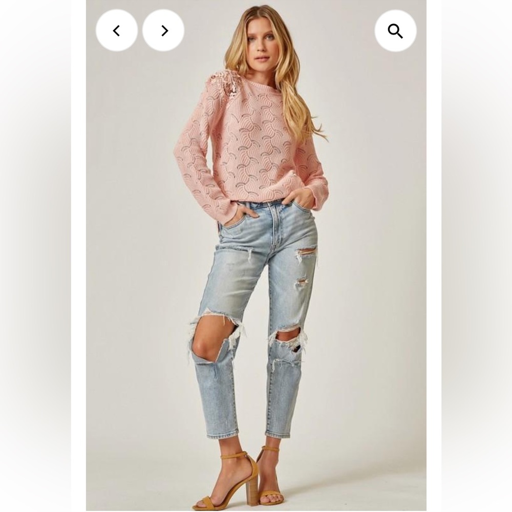 Andree by Unit Pink Lace Shoulder Sweater Lightweight Plus 1x